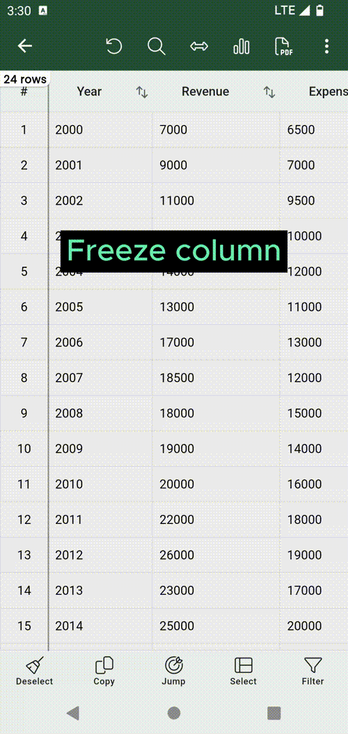 Freeze column