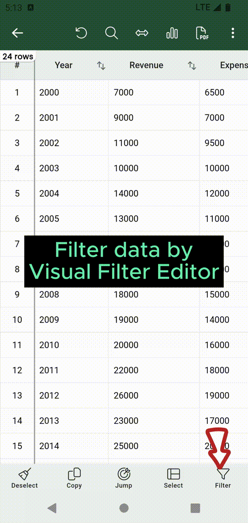 Visual filter editor